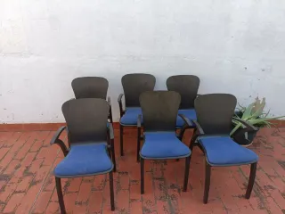 Sillas de comedor madera y tela azul