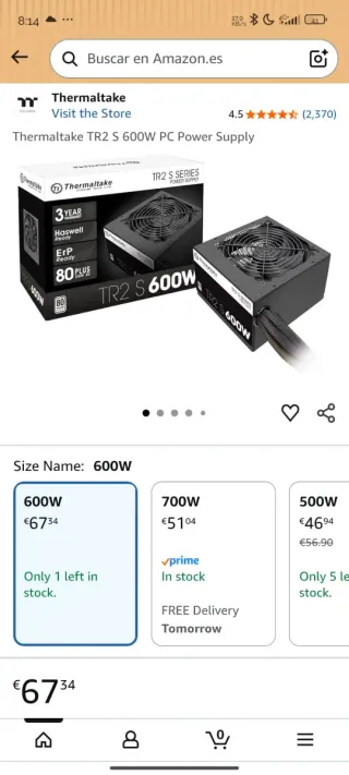 Fuente Alimentación PC Thermaltake TR2 S 600W