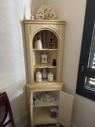 Mueble esquinero nacarado madera y cristal