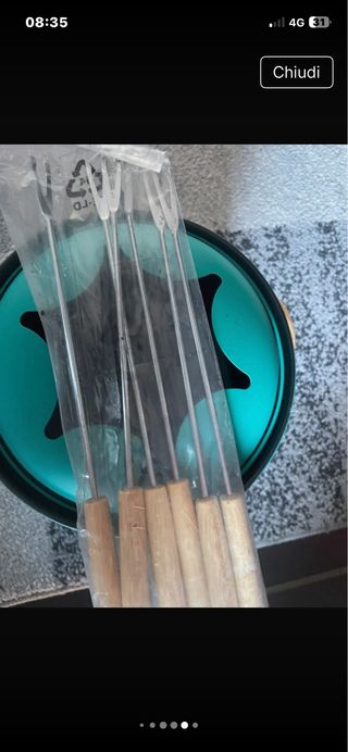 Set per fonduta teal e legno