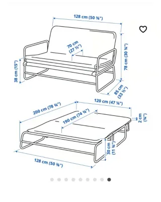 Sofá Cama Ikea Negro/Gris