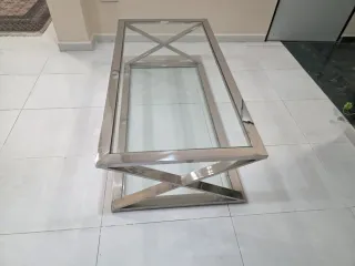 Mesa de centro cristal y metal