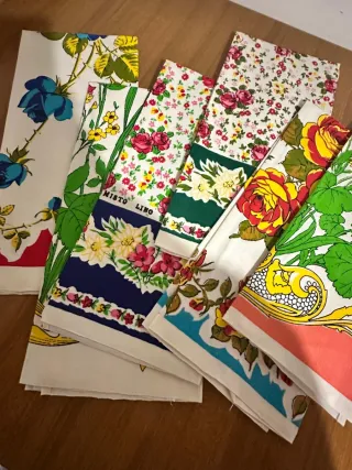Set 6 Strofinacci Vintage Stampa Fiori misto lino
