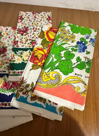 Set 6 Strofinacci Vintage Stampa Fiori misto lino