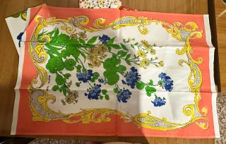 Set 6 Strofinacci Vintage Stampa Fiori misto lino