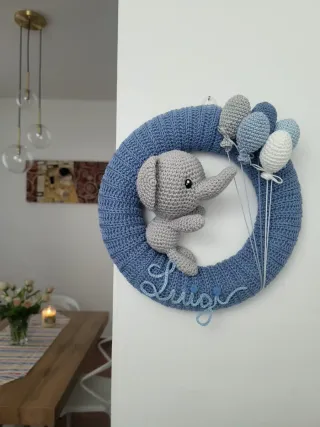 Fiocco nascita crochet elefante e palloncini
