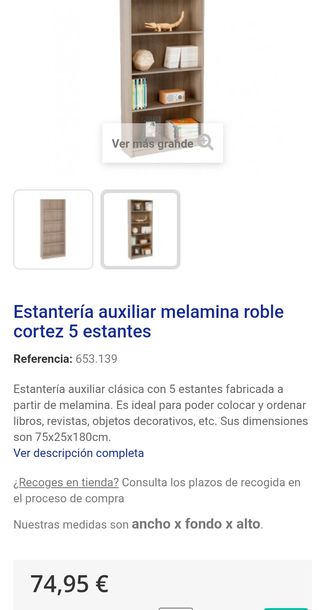 Estantería alta roble cortez 5 baldas 180×75×25 cm