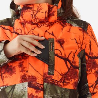 Chaqueta Caza Solognac 500 Mujer Camuflaje Flúor Silenciosa