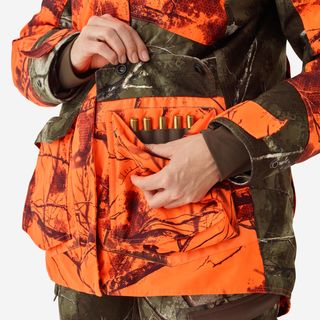 Chaqueta Caza Solognac 500 Mujer Camuflaje Flúor Silenciosa