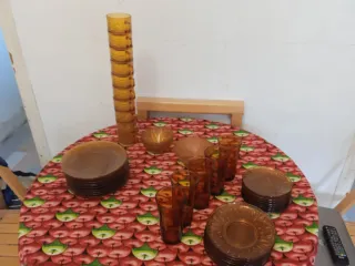 Juego de café de cristal ámbar