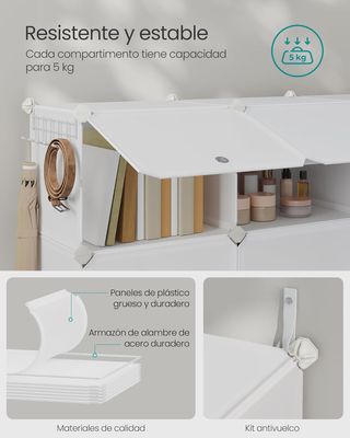 Zapatero Plástico 12 Compartimentos, Blanco Nube SONGMICS LPC040W02