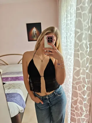 Top negro crop top encaje fiesta mujer