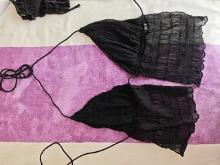 Top negro crop top encaje fiesta mujer