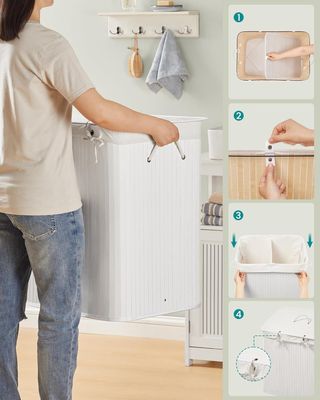 Cesto Ropa Bambú 2 Compartimentos 120L Blanco SONGMICS LCB014W01