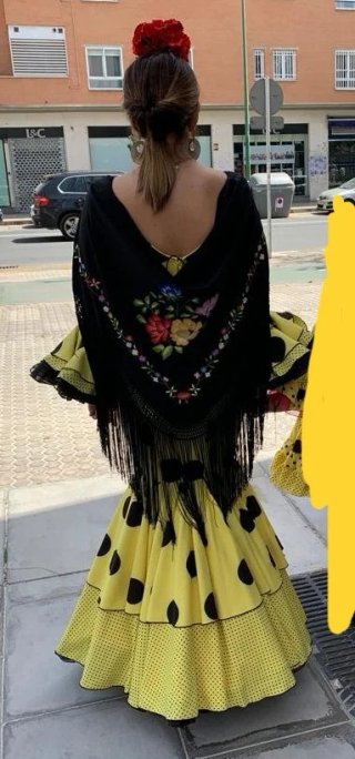 Vestido Flamenca Amarillo Lunares Negros