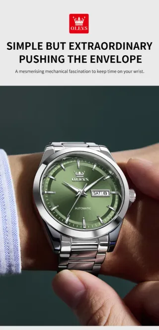 Reloj Olevs Automático Verde y Plateado