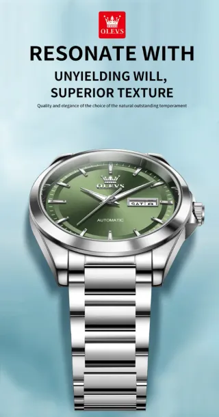 Reloj Olevs Automático Verde y Plateado