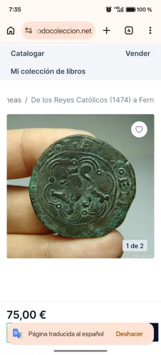 Moneda antigua Reyes Católicos 1474 y FernandoXII