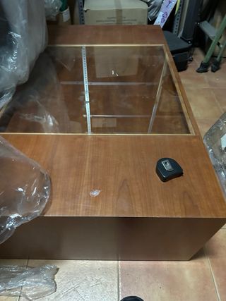 Mesa centro madera con cajón cristal
