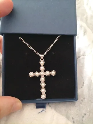 Collar Cruz Perlas Plata