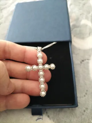 Collar Cruz Perlas Plata
