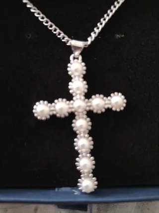 Collar Cruz Perlas Plata