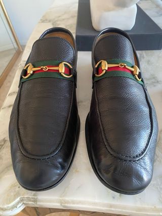 Zapatos Gucci Negro Piel Hebilla Dorada