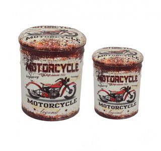 Set 2 Pouf Contenitore Tondo in PVC Moto Grigio