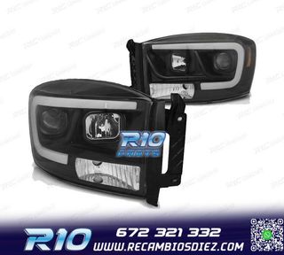 FAROS PARA DODGE RAM 06-08 LUZ DIURNA LED NEGRO