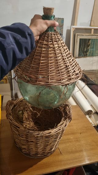 Damigiana vetro con rivestimento legno h 50