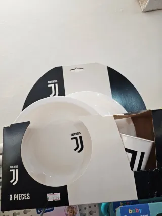 Set 3 pezzi Juventus piatti e bicchiere