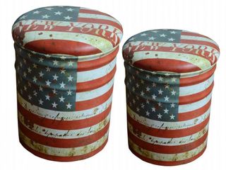 Set 2 Pouf Contenitore Tondo in PVC Bandiera USA