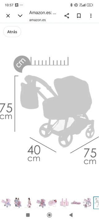 Carrito de muñecas rosa para niña de 3 a 6 años