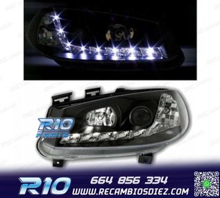 FAROS RENAULT MEGANE 02-05 LUZ DIURNA LED FONDO NEGRO