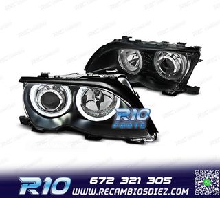 FAROS BMW E46 OJOS ANGEL LED CCFL 4 PUERTAS 01-05 FONDO NEGR