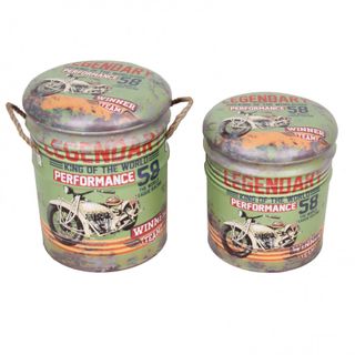 Set 2 Pouf Contenitore Poggiapiedi Verde Vintage