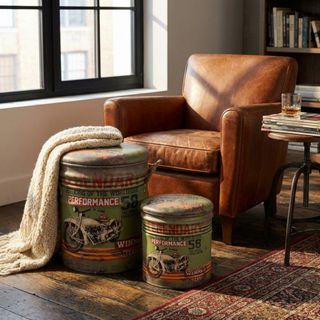 Set 2 Pouf Contenitore Poggiapiedi Verde Vintage