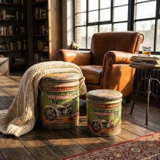 Set 2 Pouf Contenitore Poggiapiedi Verde Vintage