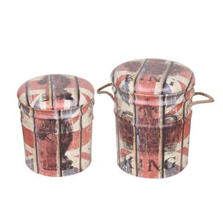 Set 2 Pouf Contenitore Tondi Poggiapiedi London