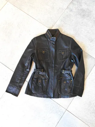 Cazadora Biker Piel Negra Vintage Talla 40 / L
