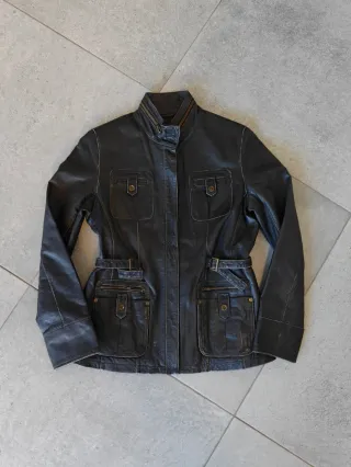 Cazadora Biker Piel Negra Vintage Talla 40 / L