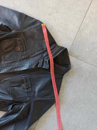 Cazadora Biker Piel Negra Vintage Talla 40 / L