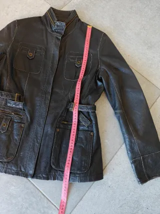 Cazadora Biker Piel Negra Vintage Talla 40 / L