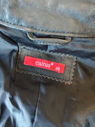 Cazadora Biker Piel Negra Vintage Talla 40 / L