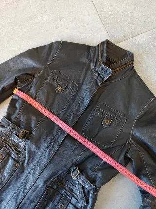 Cazadora Biker Piel Negra Vintage Talla 40 / L