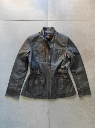 Cazadora Biker Piel Negra Vintage Talla 40 / L