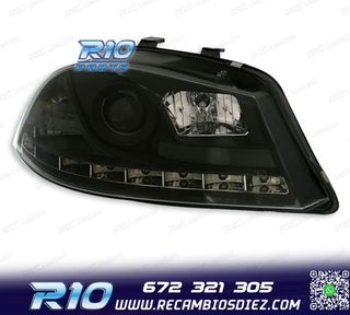 FAROS SEAT IBIZA CORDOBA 6L 02-08 LUZ DIURNA LED FONDO NEGRO