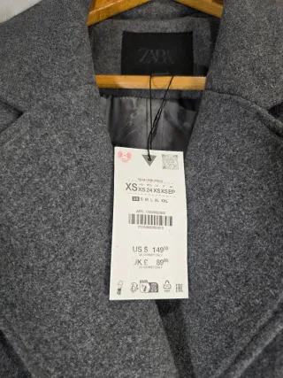 Abrigo largo Zara cinturón trabillas gris XS