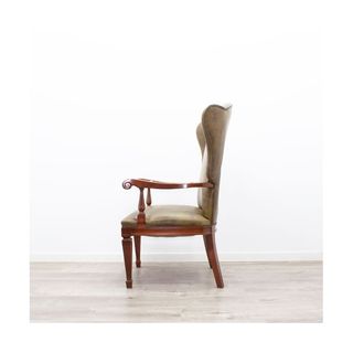 Sillón Clásico Cuero Marrón/Verde