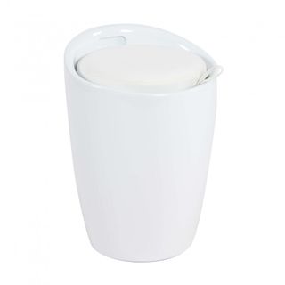 Sgabello Pouf in ABS con Cuscino Ecopelle Bianco
